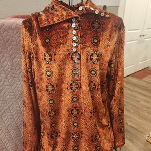 Soft Surroundings Orange Patterned Button Down Shirt